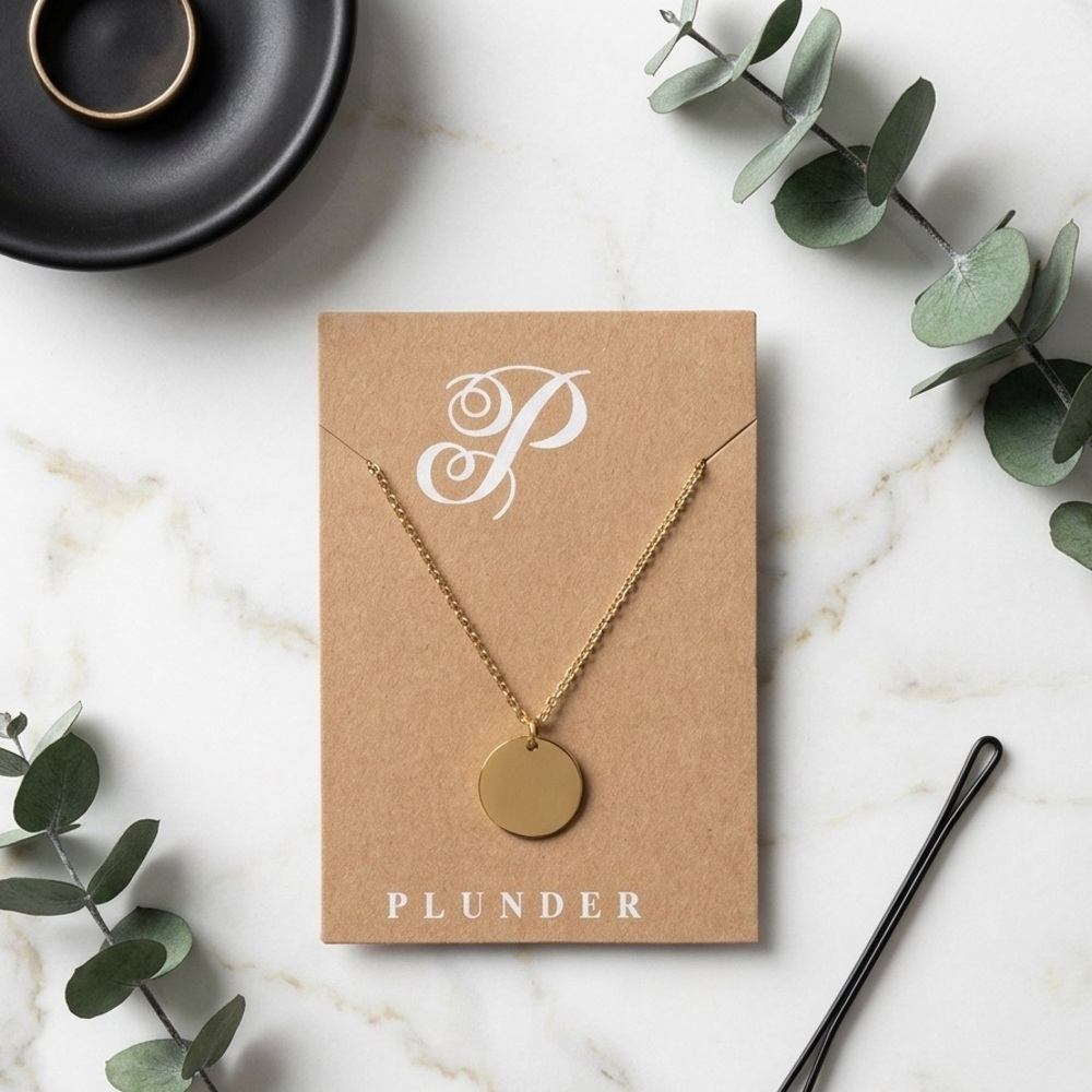 Plunder Gold Tone Round Disc Necklace